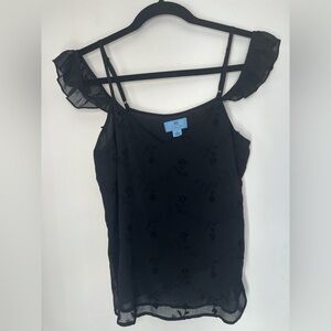 CeCe Black Ruffle Sleeve Blouse